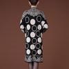 Fashion Vintage Printed Midi Dress Women's Long Sleeve Casual Polka Dot Autumn Winter Half High Collar Knitted