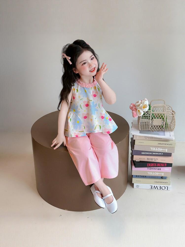 2026 Stylish Girls' Summer Vest & Pants Two-Piece Set