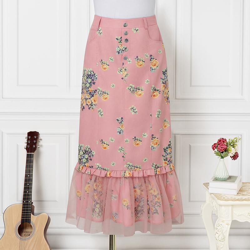 ZANZEA Womens Casual Floral Print Mesh Splice Hem Summer Midi Skirts