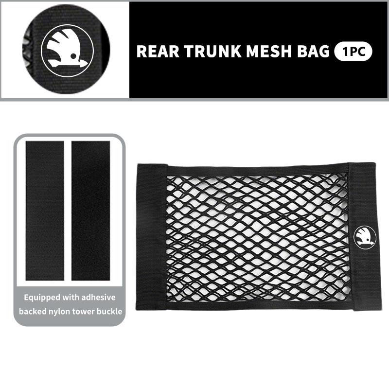 AAAJE1 Car Rear Trunk Net Mesh Elastic Nylon Back Cargo Storage Organizer Holder Auto Accessories For Skoda Fabia Kamiq Superb Scala