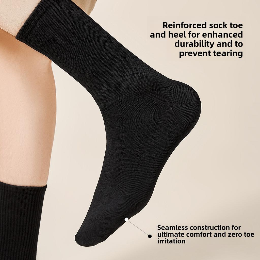 White Cotton Antibacterial and Deodorizing Stretch Seamless Elastic Mid-calf Socks with Anti-torn Properties for Sports Use