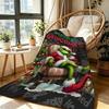 Ho Ho Ho Merry Grinch Christmas Theme Cartoon Flannel Blanket Soft Warm Throw Blanket For Office Sofa Lightweight Home Decor Memorial Gift