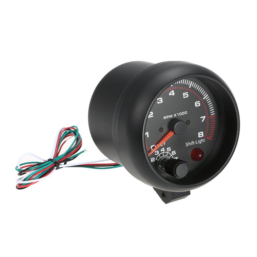 Shkalacar 3.75" Car Universal Tachometer Gauge,Automotive Tachometer Kit White Inter Shift Light 0-8000 RPM
