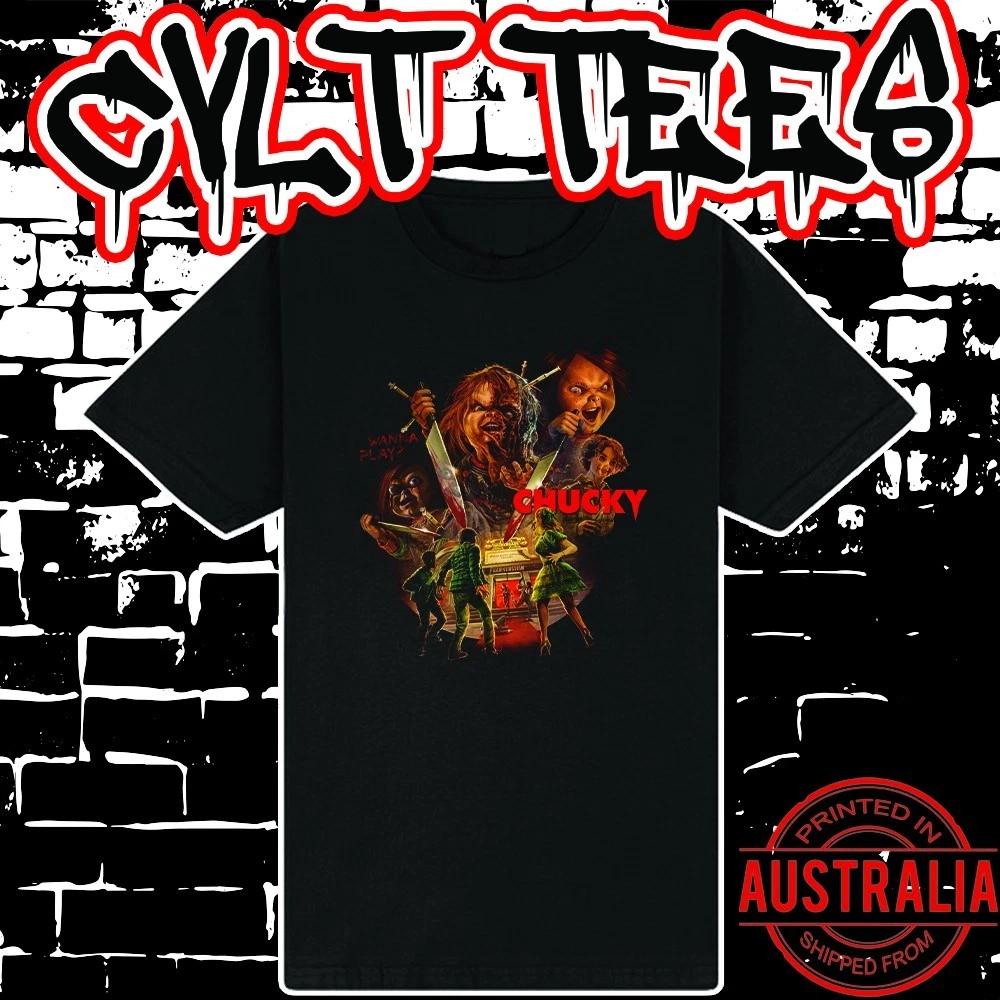 Men s and Women s T-shirts Chucky Movie Shirt ~ Premium Black Gildan Cotton Tee M