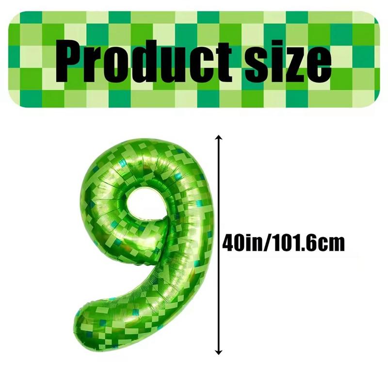 40Inch Green Mosaic Number Foil Balloon Kids Boys Game Theme Birthday Party Decoration Favors 0-9 Digital Balloon Supplies Gift