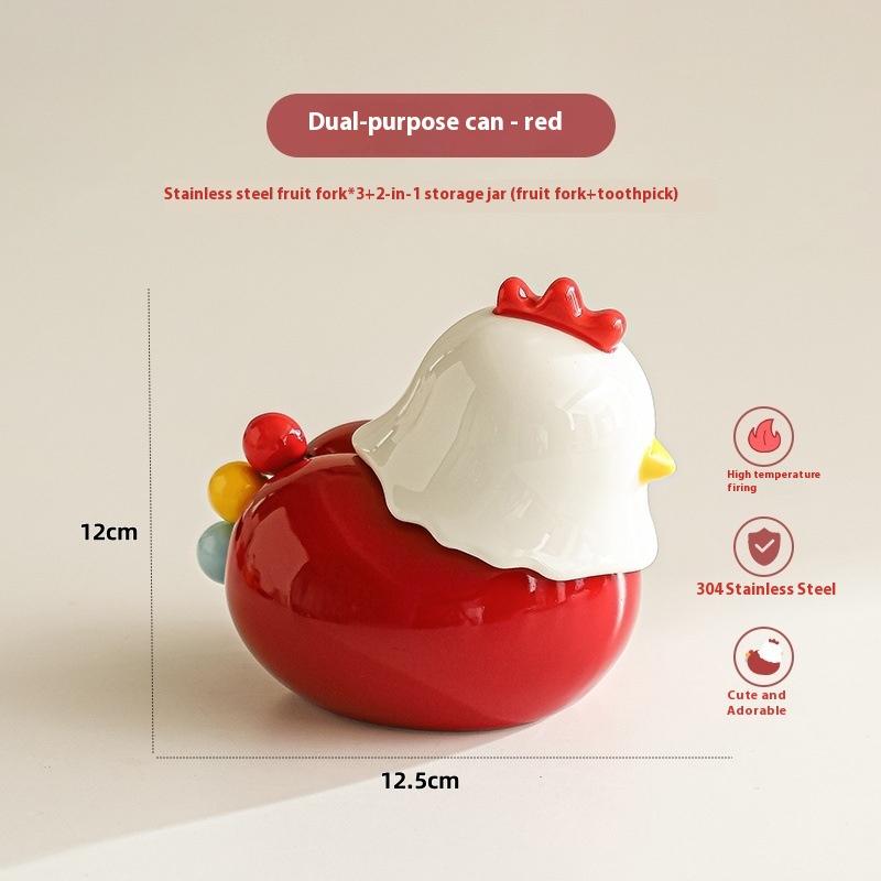 Chicken Toothpick Box Rustproof Anti-Scald Dessert Salad Fork Decorative Fork Toothpick With Holder