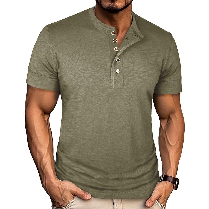 Men Henley Neck Short Sleeve Casual T Shirt S