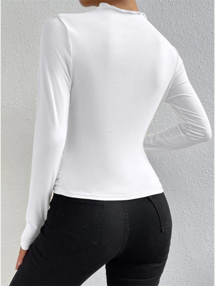 Half High Collar Long Sleeve T-Shirt Women Basic Solid TShirt Casual Tank Tops Fashion Crop Top Ladies Tee Sexy Y2k Streetwear