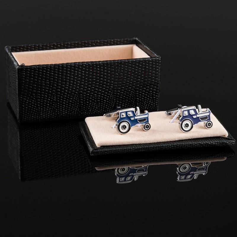 Blue Tractor Baked Enamel Metal Cufflinks Men's French Shirt