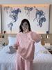 Women's Cute Cartoon Round Neck Flannel Pajamas - Warm Striped Coral Fleece Homewear Set for Autumn and Winter