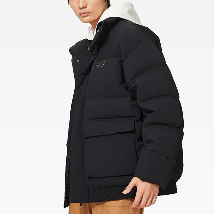 Li-Ning Sport Fashion Series Solid Color Short Casual Stand Collar Down Jacket Winter Men Outerwear Black AYMS387-1