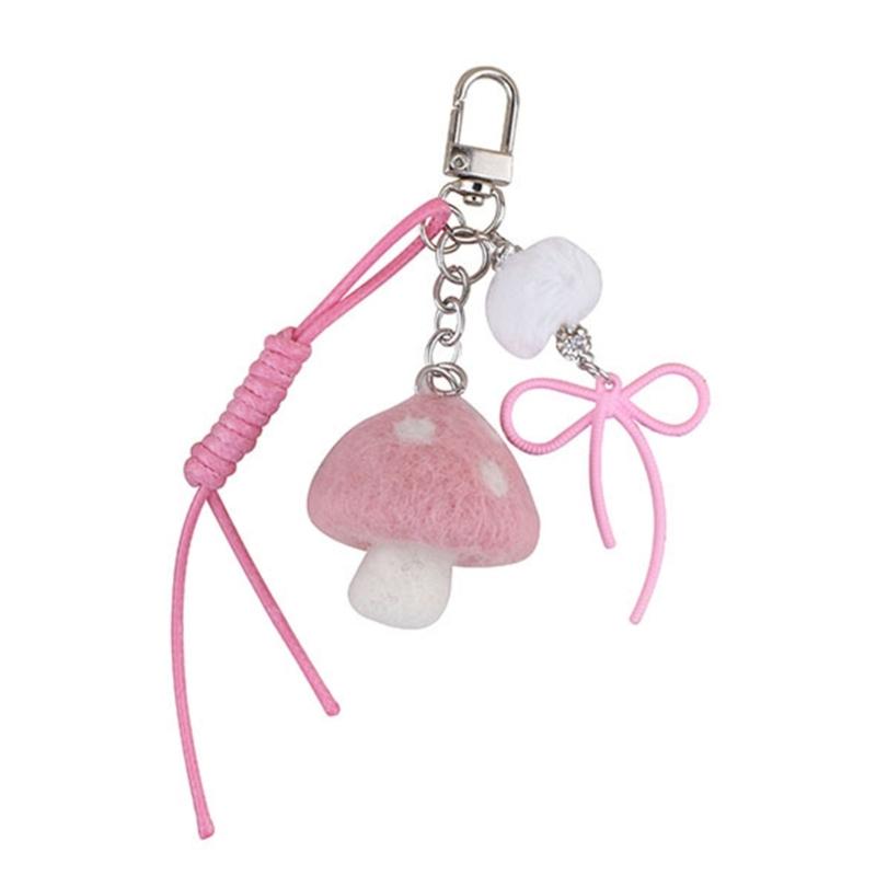 

Plush Mushroom Keychain Accessory Delightful Plush Mushroom Keyrings With Alloy Bowknot Pendant For Everyday Use рожевий