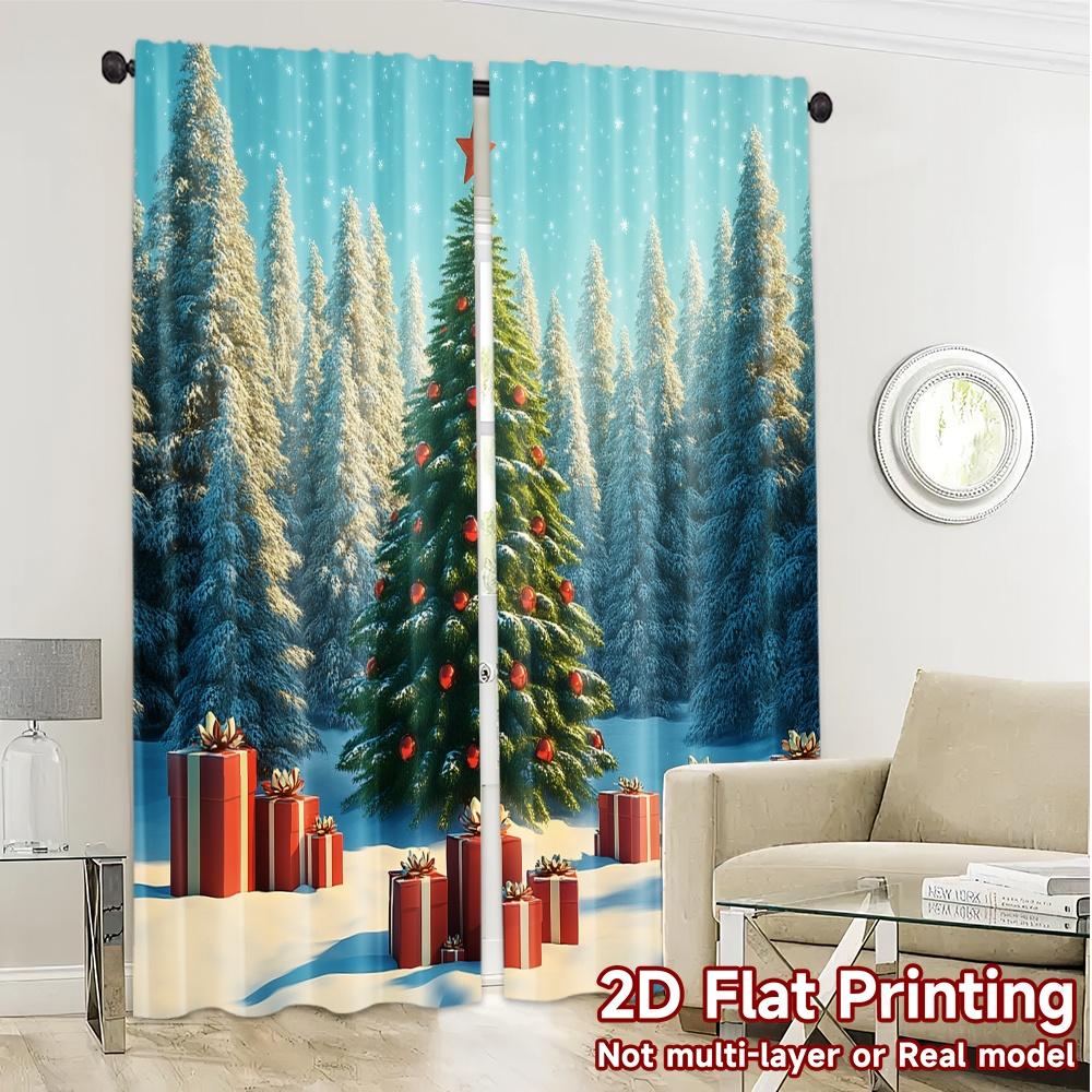 2pcs  Curtains Christmas Tree Gifts Snow_c (2) Chic Pattern Curtains Versatile Polyester Curtains Outdoor Decorations Ldeal for
