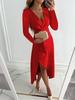 Autumn/Winter V-Neck Long Sleeve Ruched Hem Slit Dress for Women