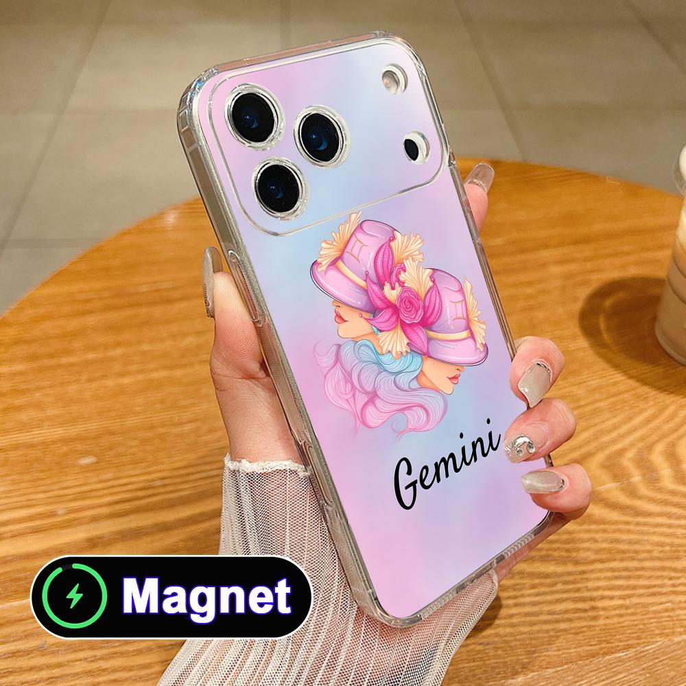 Zodiac Sign Gemini Phone Case for iPhone 17 16 15 14 13 12 11 Air Pro Max Plus Mini Soft TPU Clear Magsafe Cover