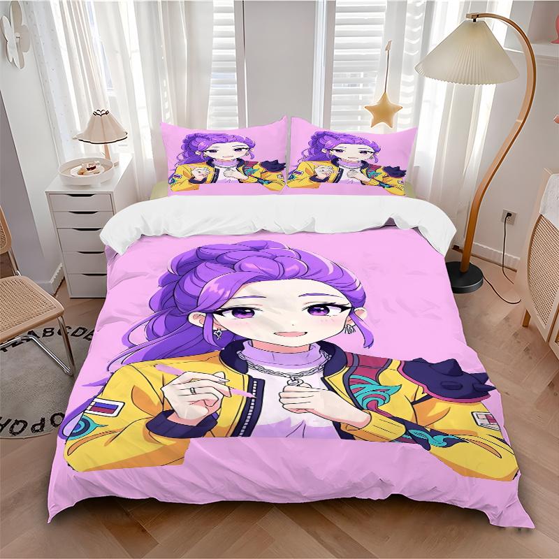 3pcs K-pop girls Anime Character Home Bedding Set-Universal Three-Piece Suit for Bedroom, Guest Room, Living Room, Hotel Decor-Perfect Gift