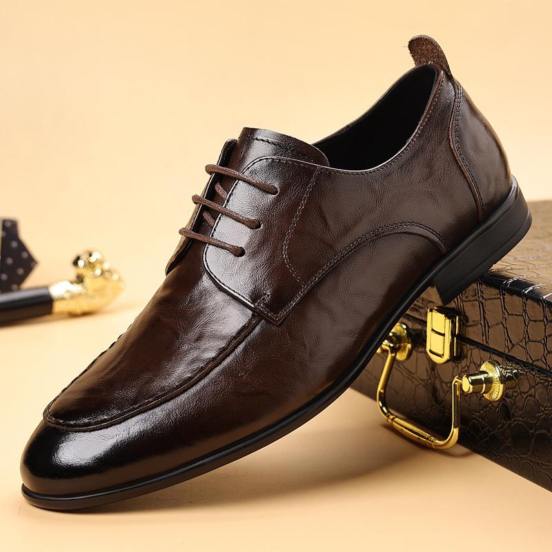 Head Layer Cowhide Casual Business Leather Shoes with Soft Sole and Soft Surface for Formal Wear Men's Breathable British Lace Up Men's Shoes