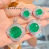 Elegant Women Jewelry Set Emerald Necklace Cubic Zirconia Earrings Ring Pendant High Quality Simulated Gemstone Gift