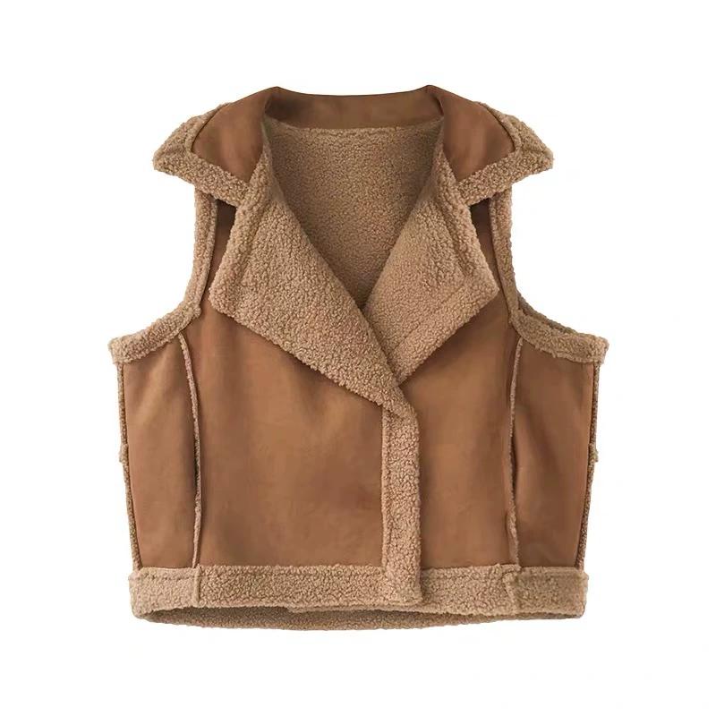 Nuovo gilet in pelo d'agnello da donna, senza maniche, ampio, caldo, autunno/inverno