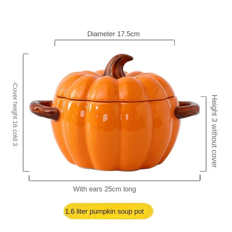 DoubleHled Ceramic Pumpkin Bowl Halloween Themed Serving Bowl for Soups And Stews Home Decor And Culinary Use