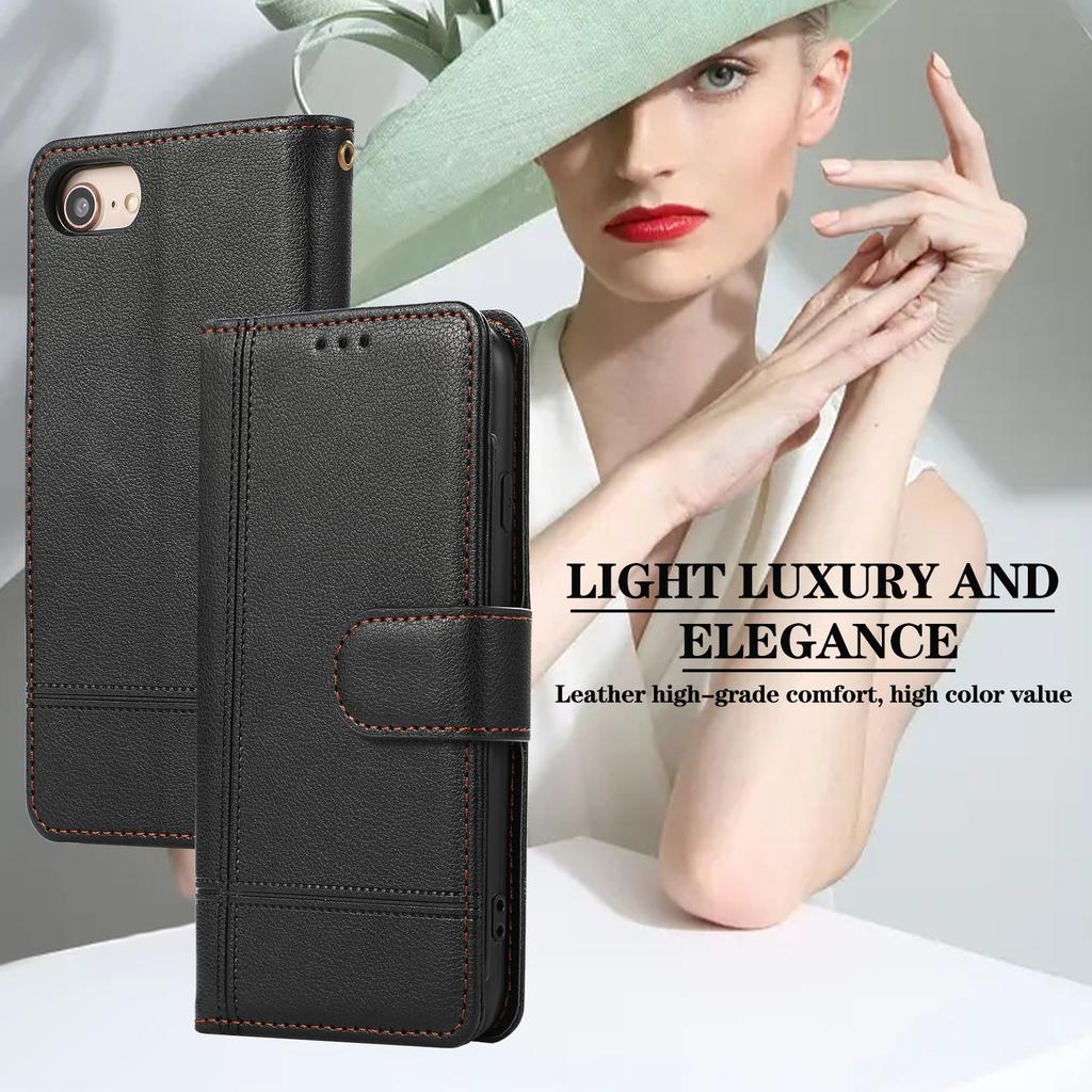 For iPhone SE (2022)/SE (2020)/7/8 4.7 inch Cell Phone Case PU Leather Wallet Cover with 2 Straps