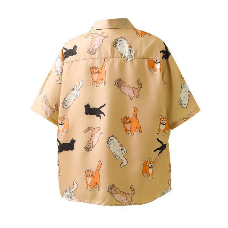 Dopamine Floral Cat Dog Shirt: Unisex Light Yellow Summer Top, Loose Fit, Cool American BF Style