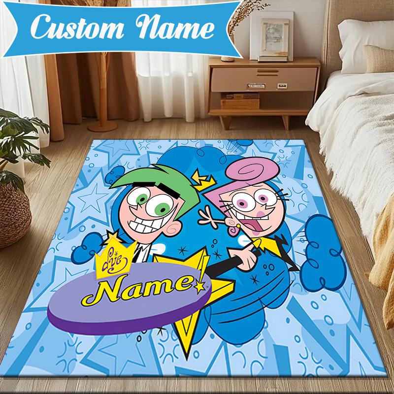 Custom Name Magical Star Crown Adventure Rug for Living Room, Game Rooms, Office, Bedroom, Floor Mat Playful Design, fan gifts Christmas decor