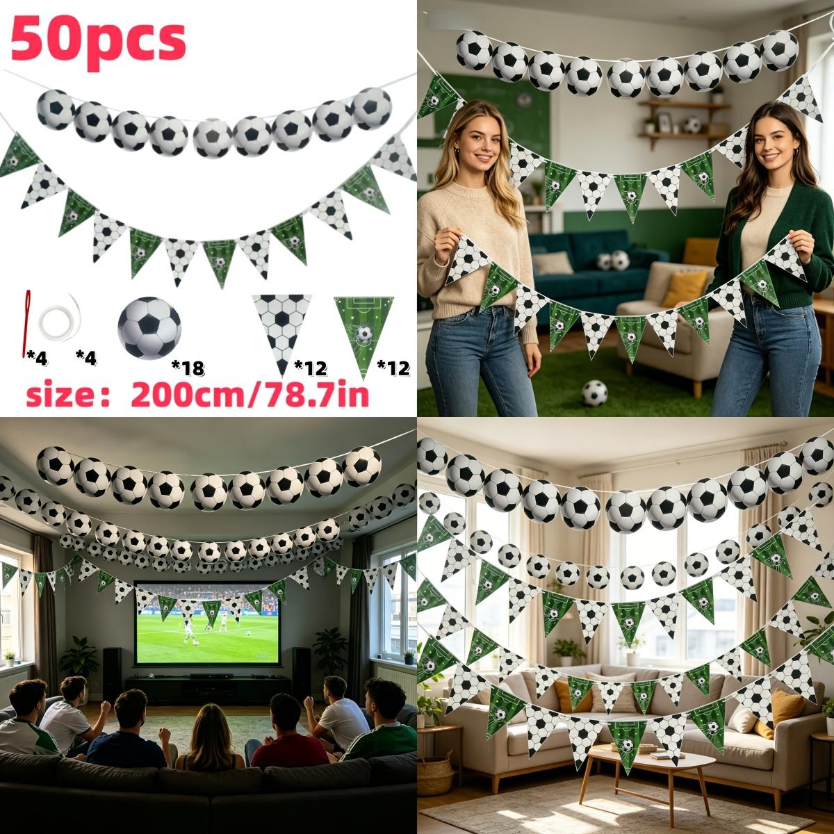 50pcs Soccer Themed Happy Birthday Banner Bunting Football Party Decorations for Kids Boy Birthday Party Supplies