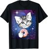 Cute Little Cat Eating A Donut In Space Animal T-Shirt for Men Women Kids