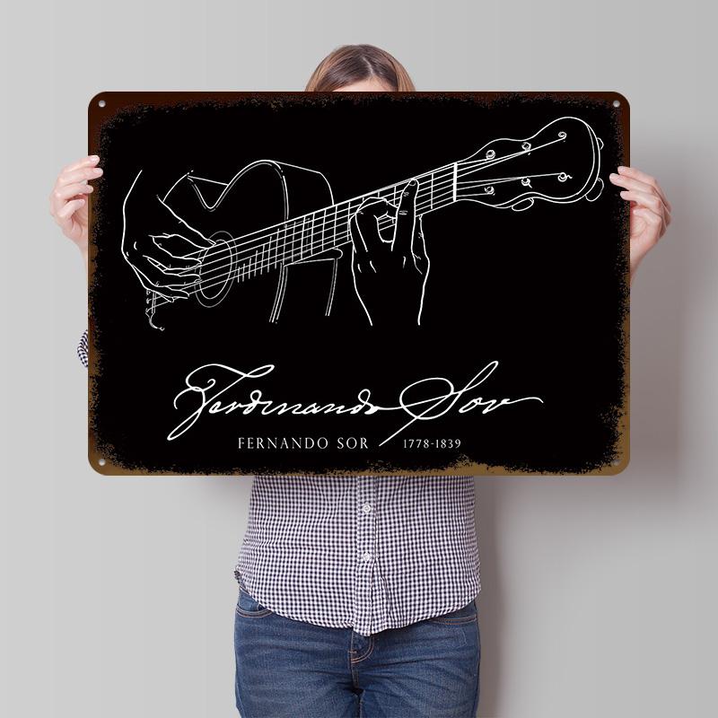 Fernando Sor Guitar Poster Customized Vintage Metal Signs Wall Art Retro Tin Plaque for Modern Home Decoration Ornaments House 20x30cm(7.8x11.8inch)