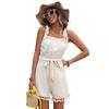 2026 Women's Sleeveless Ruched Waist Jumpsuit: Casual Shorts with Open Back and Suspenders