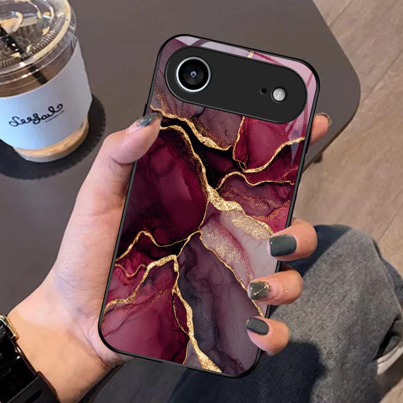 Wine Red Gold Foil Marble Pattern Phone Case Suitable for iPhone 17 16 15 14 13 12 11 Pro Max Plus Shockproof Back Cover