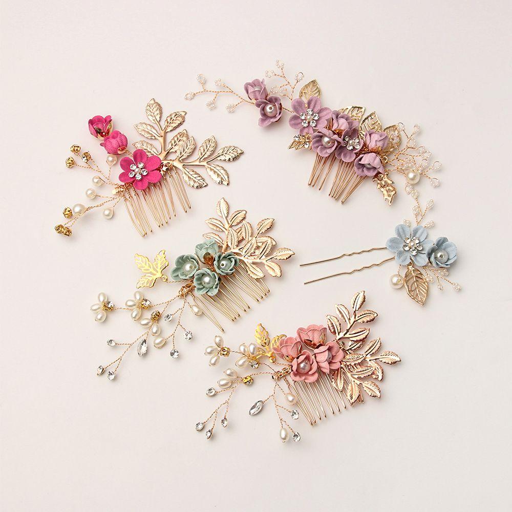 Beautiful Bride Hair Jewelry Wedding Flower Hair Pin Leaves Tiara Hair Combs Bridal Clips