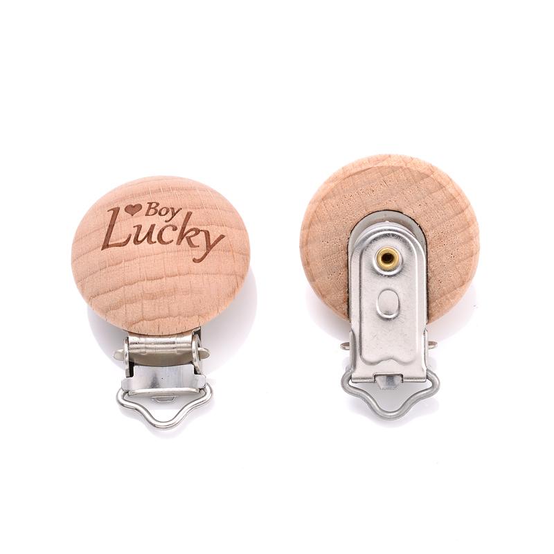 5Pcs 30mm Beech Pacifier Clip Wooden Animal Letter Pattern Pacifier Metal Clips Holder Pacifier Wooden Baby Teether Accessories