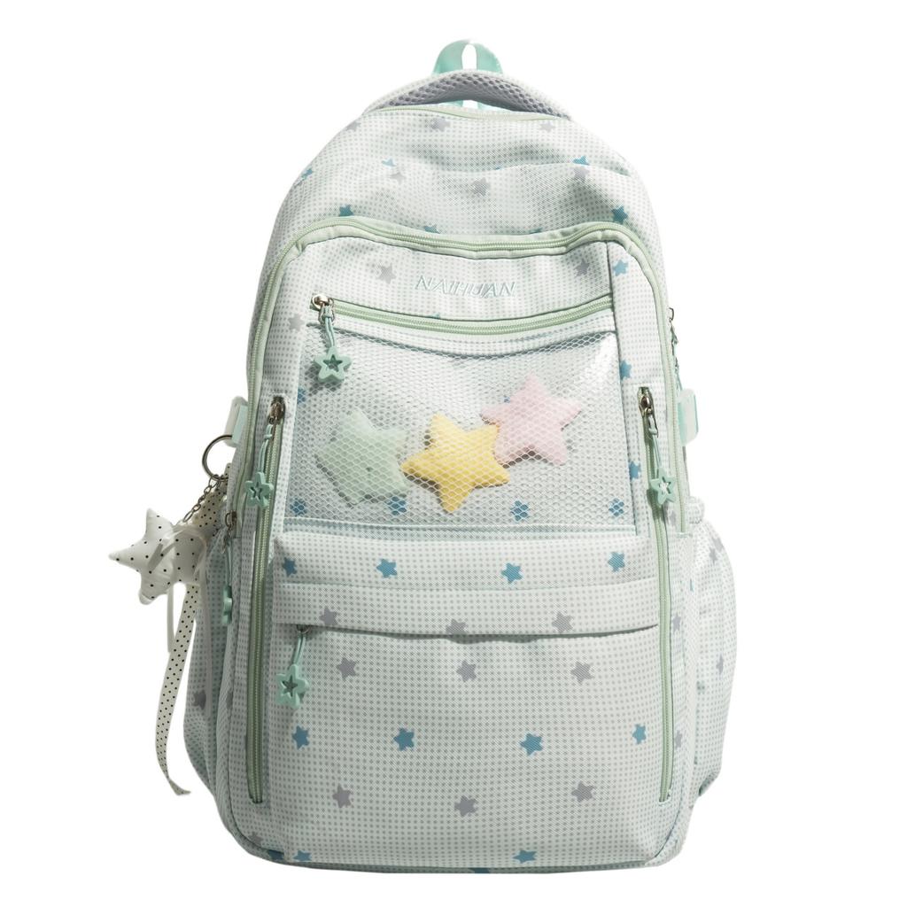 Schoolbag Star Printed Backpack Girls Middle School Middle School High School Students Teens Large Capacity Lightweight Schoolbag Girls Wind Backpack