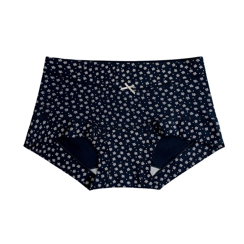 Ladies Spring and Autumn New Floral Bow Pure Cotton 10A Bacteriostatic Extended Package Hip Mid Waist Small Flat Angle Briefs