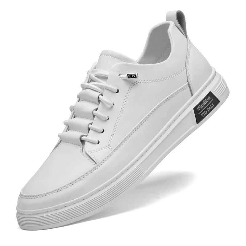 

Fashion New Genuine Leather Men Outdoor Antiskid Sneakers Casual Leather Breathable Leisure Board Shoes Fashion Lace-Up Vulcanized Shoes 47 белый