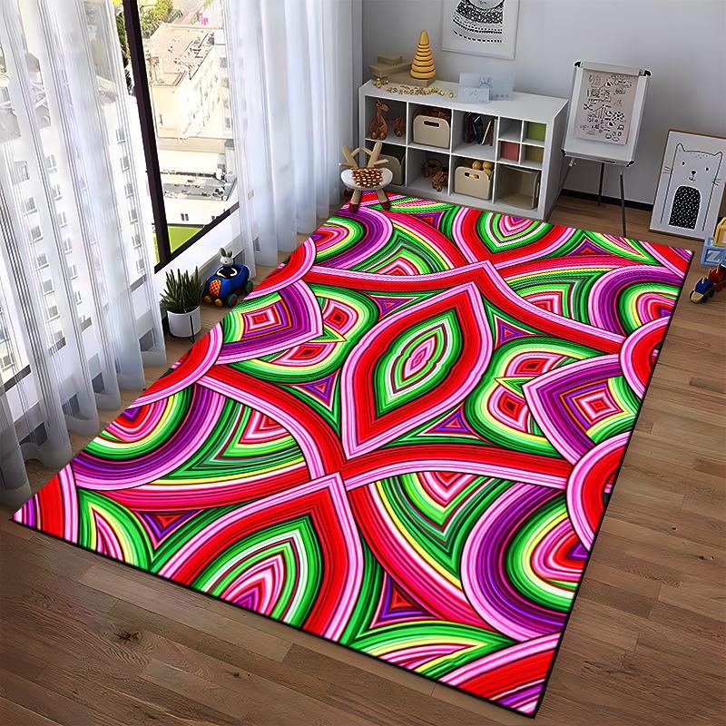 Colorful Geometric Pattern Red Green Purple Abstract Carpet Design Suitable for Use As an Anti-slip for Living Room Bedroom Sofas