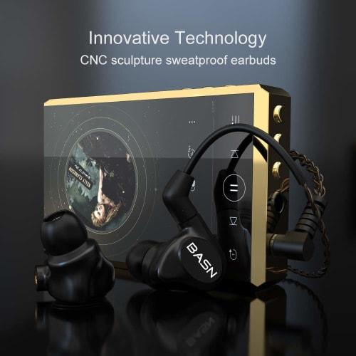 BASN Metalen In-Ear Monitor Headphones, 4-Driver Musician, Noise-Isolating IEM, Deep Bass, Two Detachable MMCX Cables, Matte Black Case for Singers, D