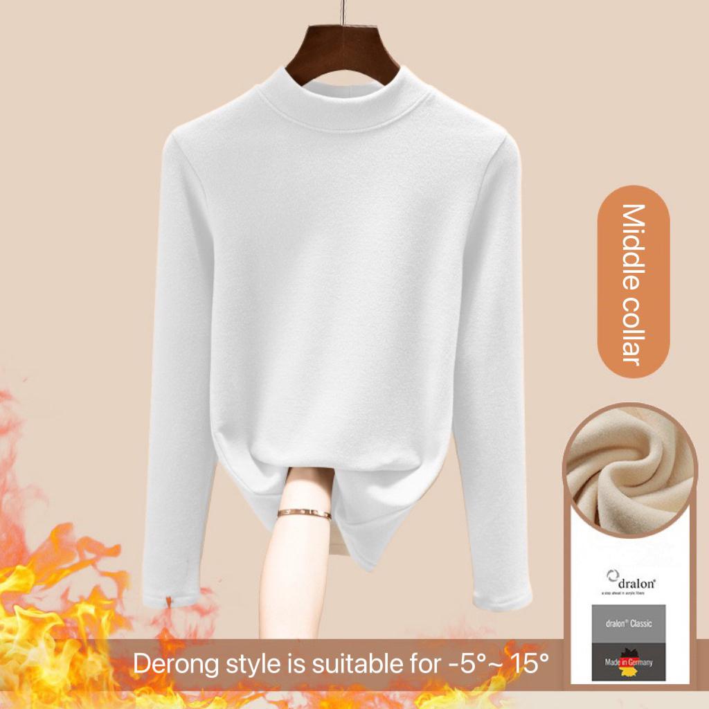 Women Autumn Winter Long-sleeved T-shirt Lady Thermal Underwear Thick Velvet Slim Fit Fashion Style Round-neck Top