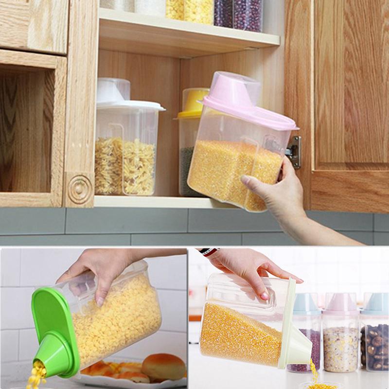1.9/2.5L Cereal Dispenser With Lid Storage Box Plastic Rice Container Food Sealed Jar Cans For Kitchen Grain Dried Fruit Snacks