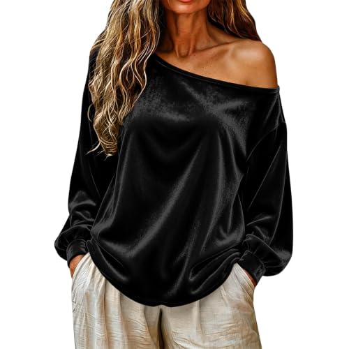 Women's Color One-Shoulder Long Sleeve Loose Fit Casual Top