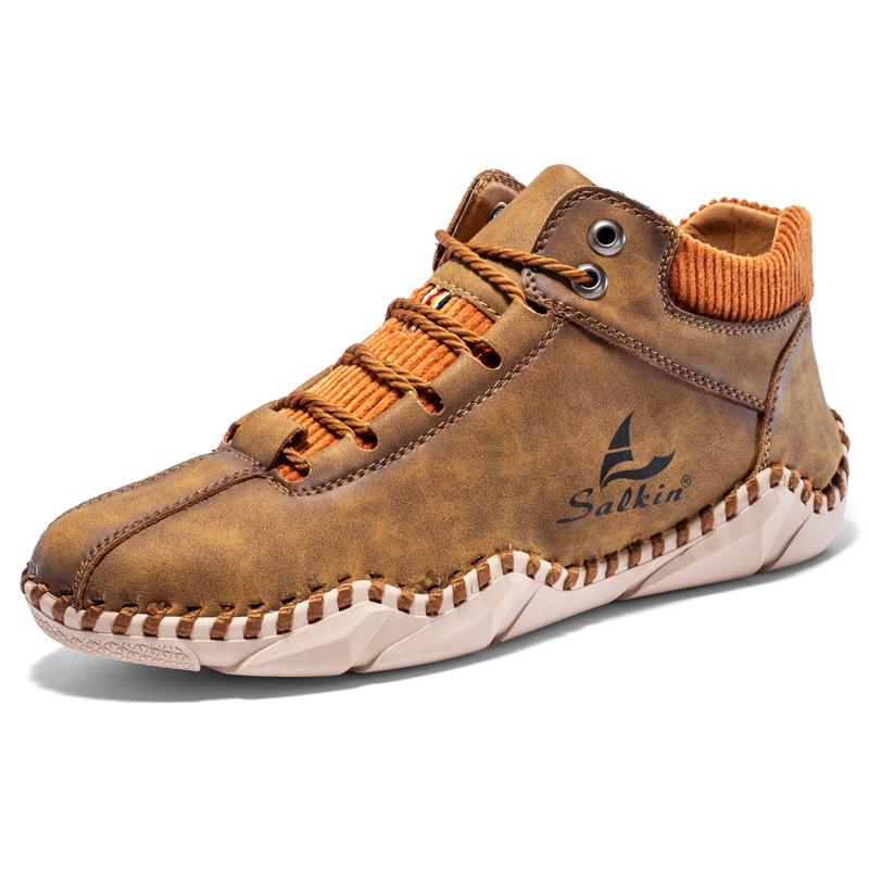 Marke Mode Leder Herrenstiefel Handgefertigt Übergröße Stiefeletten Outdoor Herbst Herrenstiefel Weiche Bequeme Herren Freizeitsneaker