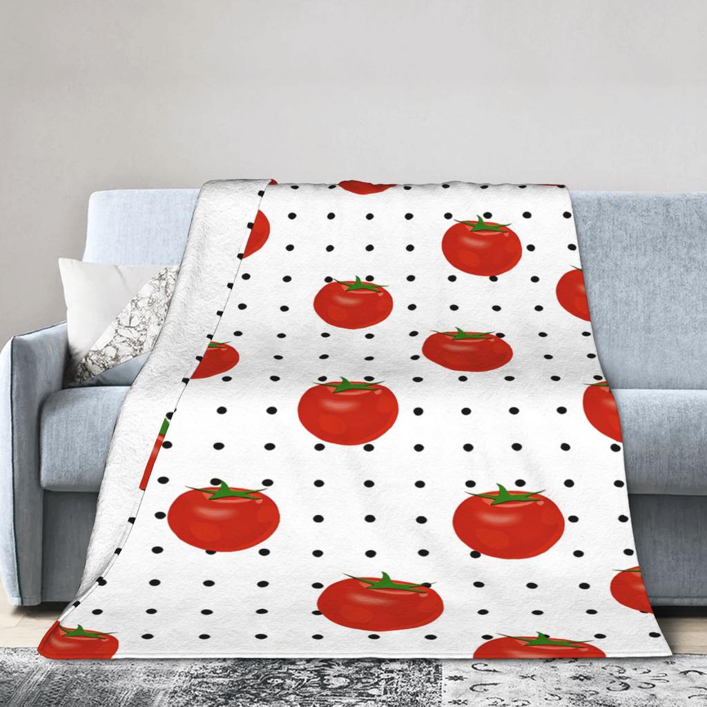 Tomato - Red Background Throw Blanket Soft Comfy Novelty Blanket For Living Room Plane Travel Flannel Bedspread Bed Cover