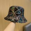 Mixed sequined bucket hat women's fashion versatile face small hat women's foldable basin hat tide