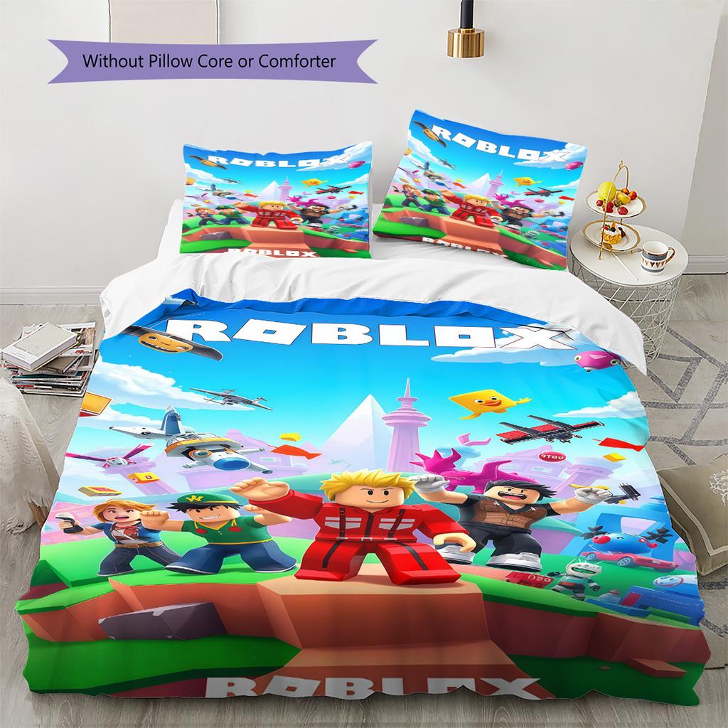 Gioco Roblox Set Copripiumino Trapuntato Copripiumino Federe Decorazione per la Casa Regalo di Compleanno (1 * copripiumino + 2 * federa, senza nucleo)
