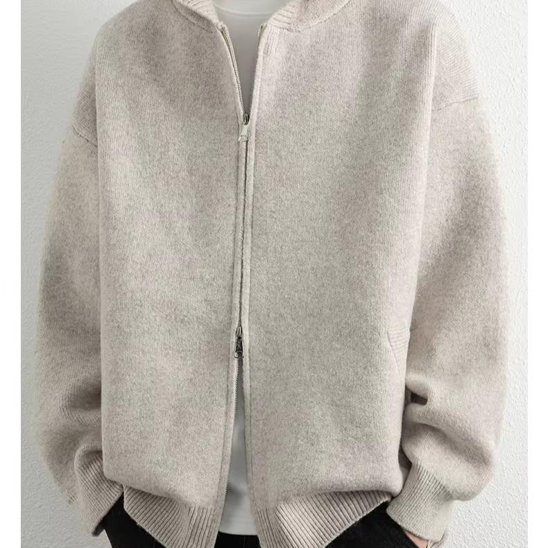 Legible Autumn Winter Casual Sweaters Men Solid Color Hooded Sweatercoats Male Loose Zip-up Knitted Cardigan Man