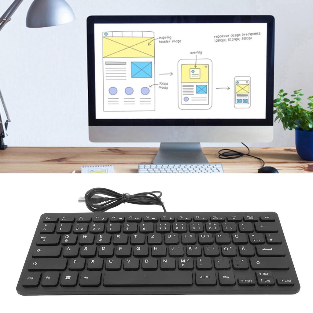 USB Wired Bilingual Keyboard, 78-Key Ultra-Thin German, French, Spanish, and English Bilingual Keyboard, Plug and Play, Spanish Keyboard for School,