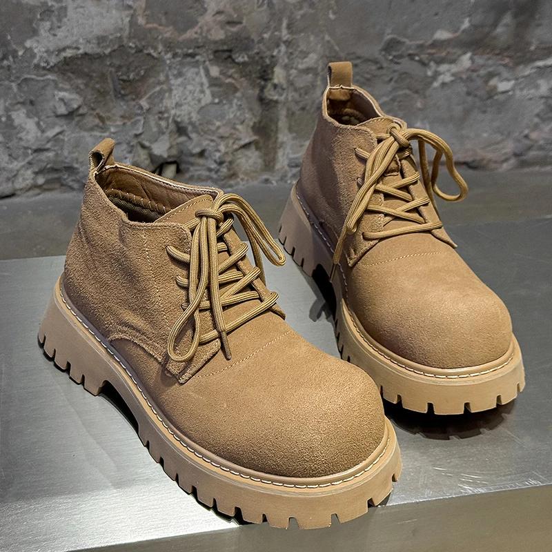 Brand Design Big Size High Quality Square Heel Platform Punk Big Toe Derby British Boot Men Lace-up Ankle Boots Men Shoes