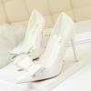 Fashion Sweet Women High Heel Shoes Blue Yellow Shallow Mouth Pointed Toe Butterfly Knot Leather Wedding Party Event Pumps